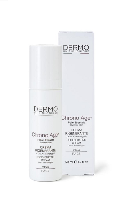 CREMA RIGENERANTE VISO - Chrono Age® crema Rigenerante viso dalla consistenza morbida e non unta con ATiPenergy® ed Isoquercetina ad azione energizzante ed antiossidante. Agisce sui processi chiave responsabili dell’invecchiamento cutaneo.