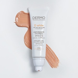 Crema uniformante viso colorato SPF30 - Dwhite Uniformante Colorato SPF30 è una crema uniformante viso colorata dalla texture leggera che si fonde istantaneamente a contatto con la pelle, ad azione uniformante del colorito e levigante dell’incarnato.
